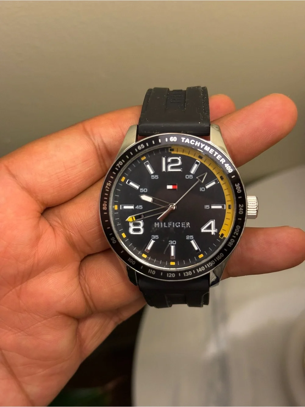 Tommy Hilfiger Black & Yellow Sport Watch men’s rubber strap
